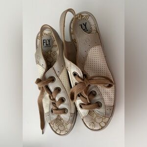 FLY LONDON Yuta Leather Peep
Slingback Lace Wedge Heel Sandals